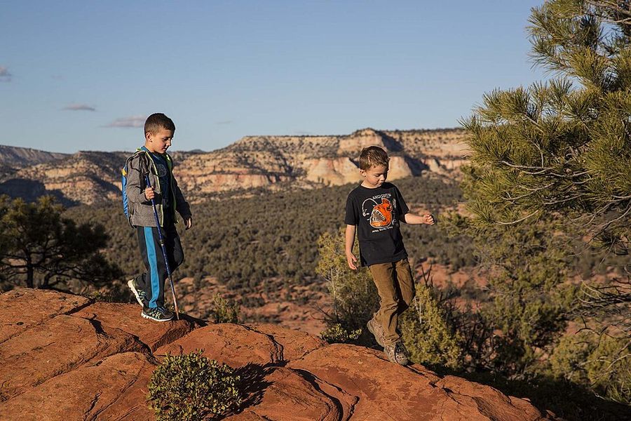 Two kids exploring red rock country